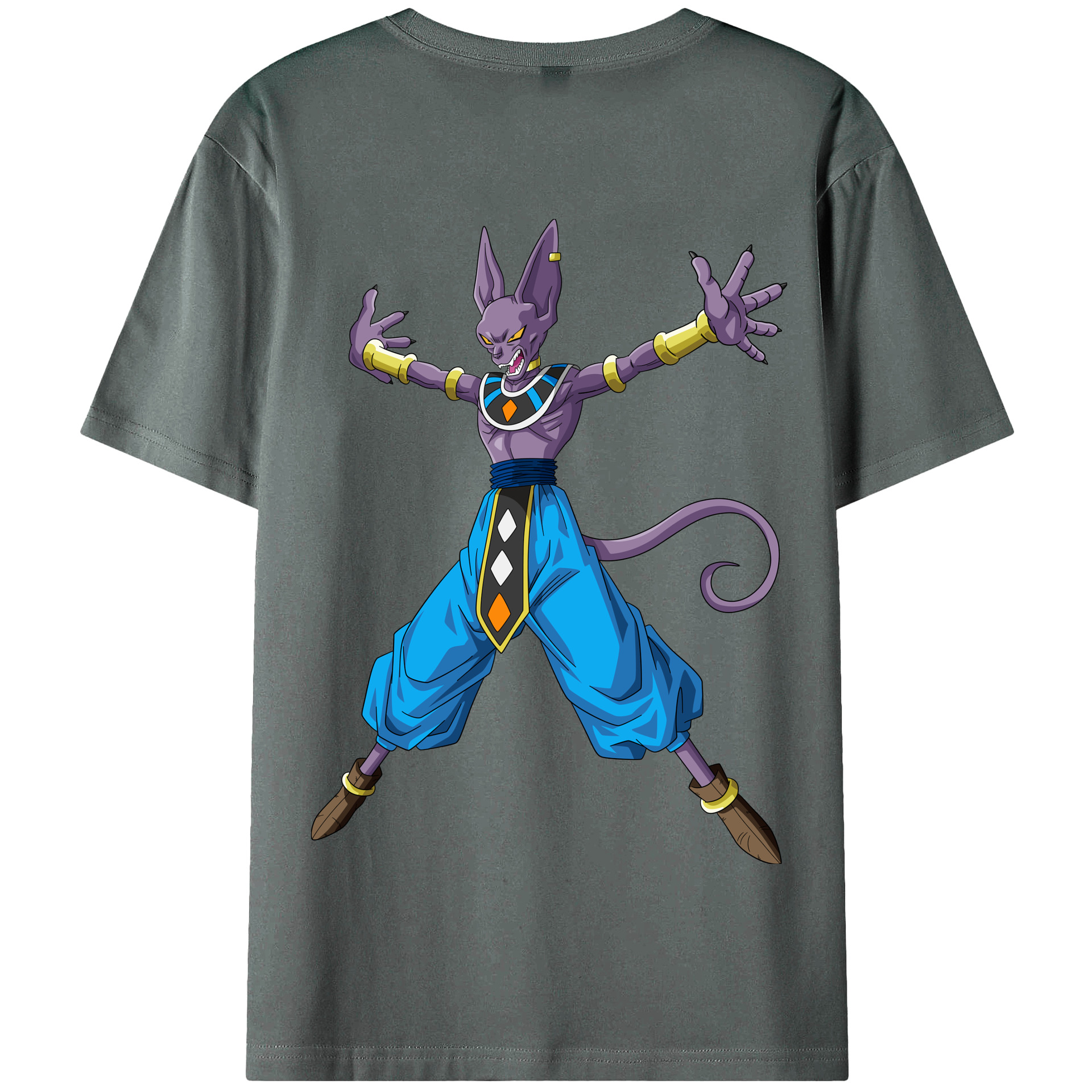 （画像用） ドラゴンボール ビルス 破壊神ビルス DRAGON BALL Beerus Birusu 綿100％半袖Tシャツ（背面プリント）